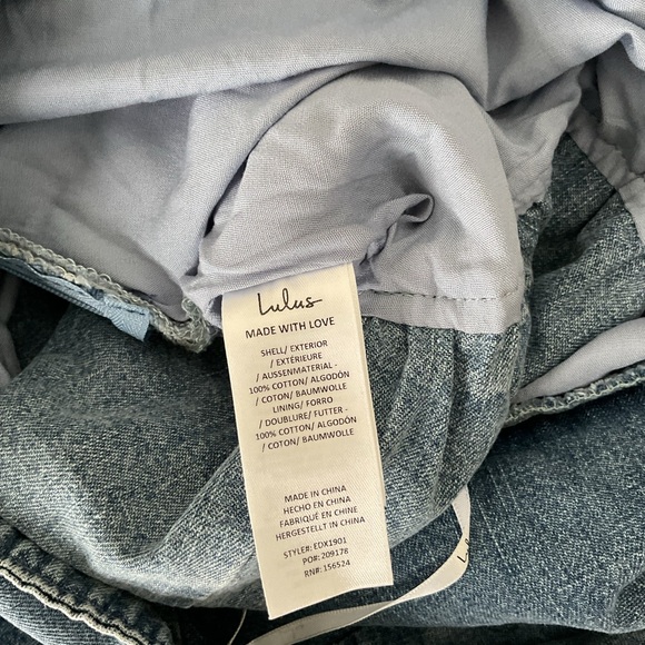 Lulus Charmed Aura Light Wash Blue Denim Tie-Strap Bubble Hem Mini Dress NWT Med - Picture 13 of 15